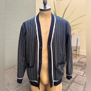 Rhône Navy and White Striped Cardigan